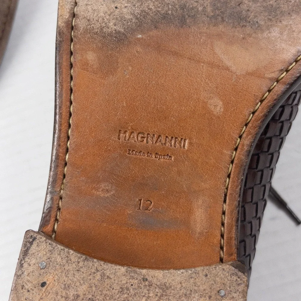 Magnanni Oxford Woven Leather Cap-Toe Derby Mens 12 Brown‎ Dress Shoes 15073